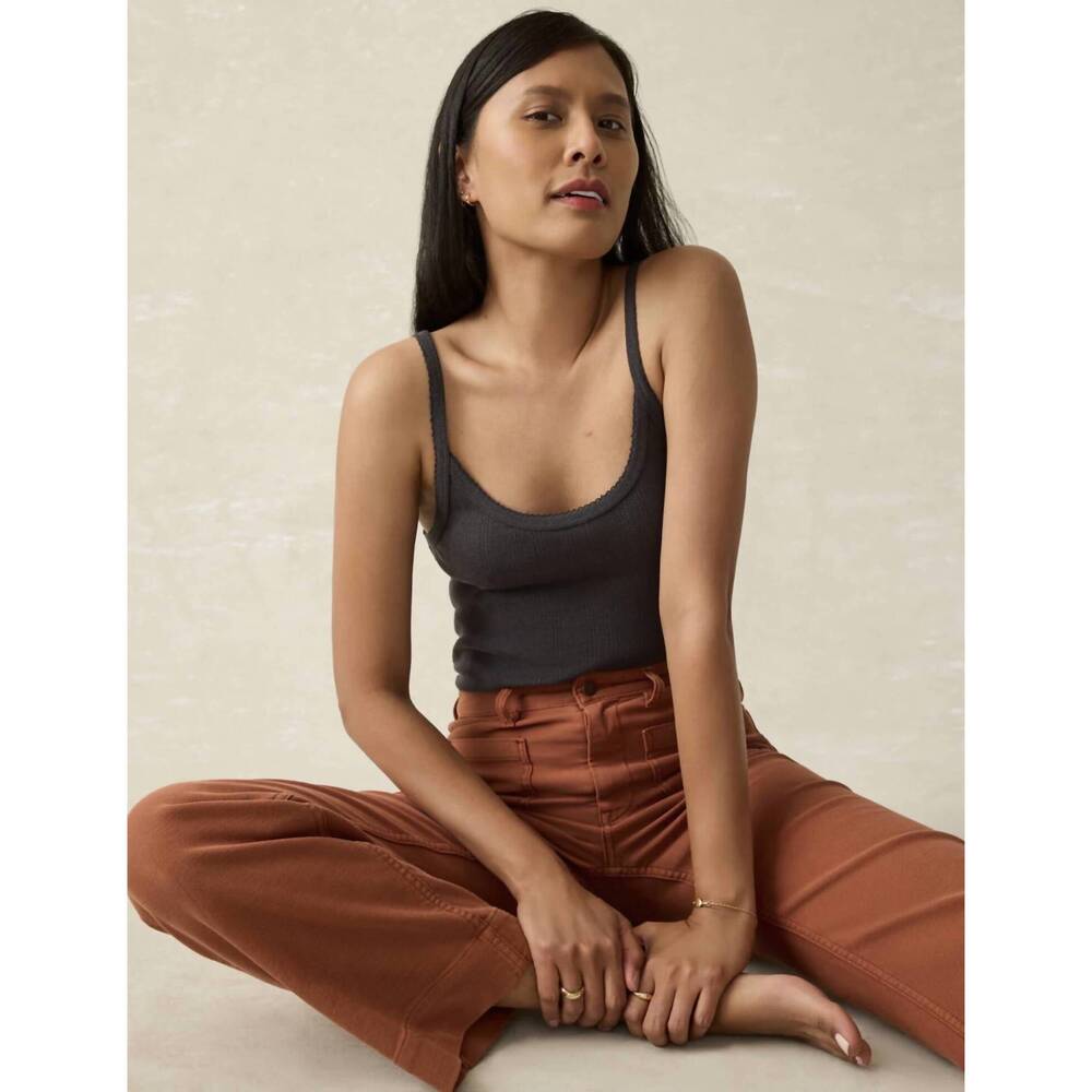 NEW FAHERTY pacific pointelle tank in washed black